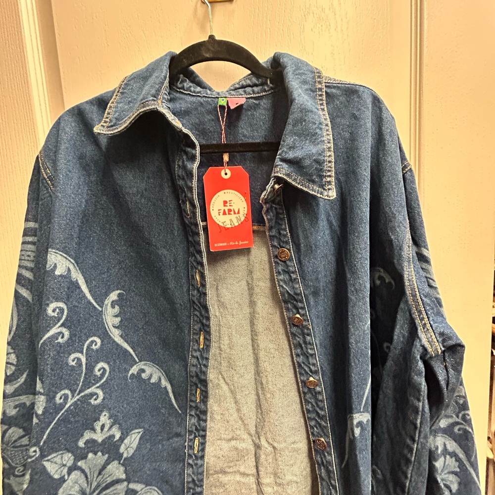 NWT FARM Rio Floral Lightweight Denim Jean Jacket/Shirt Size L - Picture 6 of 7